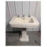 Pedestal Bathroom Sink with Chrome Dual-Handle Faucets - 32-Inch Tall