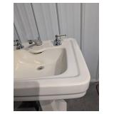 Pedestal Bathroom Sink with Chrome Dual-Handle Faucets - 32-Inch Tall