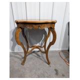 Ornate Carved Wood Side Table with Leaf Scroll Motifs & Cabriole Legs
