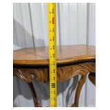 Ornate Carved Wood Side Table with Leaf Scroll Motifs & Cabriole Legs