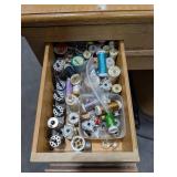 Singer 301 Sewing Machine in Oak Cabinet with Pedal and Thread Spools
