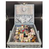 Vintage Floral Sewing Box with Thread Spools, Pattern Cards & Notions