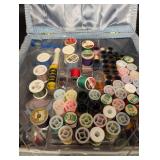 Vintage Floral Sewing Box with Thread Spools, Pattern Cards & Notions