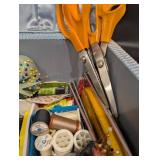 Vintage Floral Sewing Box with Thread Spools, Pattern Cards & Notions