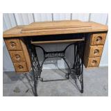 Vintage Singer Sewing Machine Cabinet Vanity Desk with Carved Oak Front
