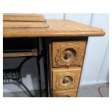 Vintage Singer Sewing Machine Cabinet Vanity Desk with Carved Oak Front