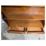 Oak Barrister-Style Bookcase with Open Shelves and 2 Drawers