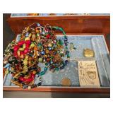 Vintage Jewelry Box Lot - Brooches, Beads & Necklaces