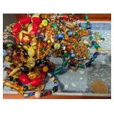 Vintage Jewelry Box Lot - Brooches, Beads & Necklaces
