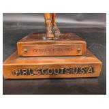 Girl Scouts USA Voyageur Patrol 1965 Bronze Figurine on Wood Base