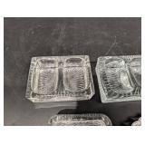 Crystal Glass Two-Section Rectangular Serving Dishes - Pressed Pattern