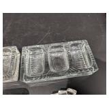 Crystal Glass Two-Section Rectangular Serving Dishes - Pressed Pattern