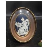 Folk Art Piece With Lace Lady in Frame