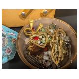 Wooden Jewelry Display Box - Assorted Costume Jewelry Mixed