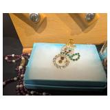 Wooden Jewelry Display Box - Assorted Costume Jewelry Mixed