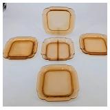 Amber Glass Square Dessert Plates - 6 3/4 in - Set of 7