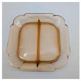 Amber Glass Square Dessert Plates - 6 3/4 in - Set of 7