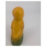 Pair of Yellow Duck Figurines on Leaf-Textured Green Bases