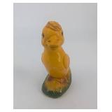 Pair of Yellow Duck Figurines on Leaf-Textured Green Bases