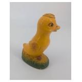 Pair of Yellow Duck Figurines on Leaf-Textured Green Bases