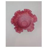 Pink Hobnail Glass Vase with Ruffled Rim