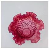Pink Hobnail Glass Vase with Ruffled Rim