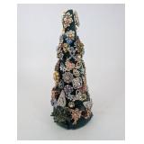 Bejeweled Velvet Cone Sculpture Covered in Vintage Brooches and Crystals