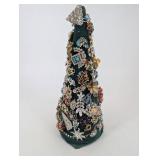 Bejeweled Velvet Cone Sculpture Covered in Vintage Brooches and Crystals