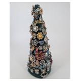 Bejeweled Velvet Cone Sculpture Covered in Vintage Brooches and Crystals