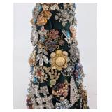 Bejeweled Velvet Cone Sculpture Covered in Vintage Brooches and Crystals