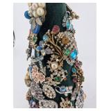 Bejeweled Velvet Cone Sculpture Covered in Vintage Brooches and Crystals