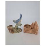 Two Ceramic Bird Planters - Assorted Glazed Figurines