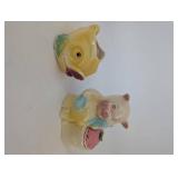 Pair of Ceramic Pig Figurines - Yellow Pig and Multicolor Pig with Pink Scarf