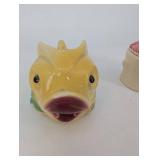 Pair of Ceramic Pig Figurines - Yellow Pig and Multicolor Pig with Pink Scarf