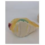Pair of Ceramic Pig Figurines - Yellow Pig and Multicolor Pig with Pink Scarf