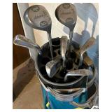 LL - Bag Boy Carrier With Vintage Golf Clubs - Assorted Irons and Woods