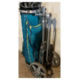 LL - Bag Boy Carrier With Vintage Golf Clubs - Assorted Irons and Woods