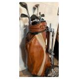 LL - Vintage Spalding 1200GE Golf Clubs in Leather Carry Bag with Cart Carrier
