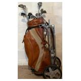 LL - Vintage Spalding 1200GE Golf Clubs in Leather Carry Bag with Cart Carrier
