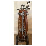 LL - Vintage Spalding 1200GE Golf Clubs in Leather Carry Bag with Cart Carrier