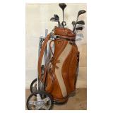 LL - Vintage Spalding 1200GE Golf Clubs in Leather Carry Bag with Cart Carrier