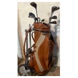 LL - Vintage Spalding 1200GE Golf Clubs in Leather Carry Bag with Cart Carrier