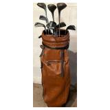 LL - Vintage Spalding 1200GE Golf Clubs in Leather Carry Bag with Cart Carrier