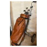 LL - Vintage Spalding 1200GE Golf Clubs in Leather Carry Bag with Cart Carrier