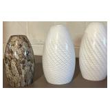 LL - Three Glass Wall Sconces - White Finish, Brown Marble