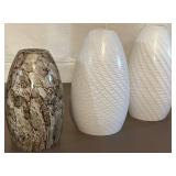LL - Three Glass Wall Sconces - White Finish, Brown Marble