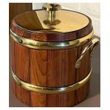 LL - Vintage Wooden Ice Bucket with Brass Trim and Lid