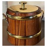 LL - Vintage Wooden Ice Bucket with Brass Trim and Lid