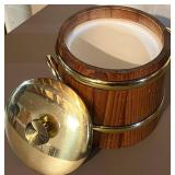 LL - Vintage Wooden Ice Bucket with Brass Trim and Lid