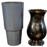 LL - Blue Glazed Ceramic Vase & Smoky Glass Vase